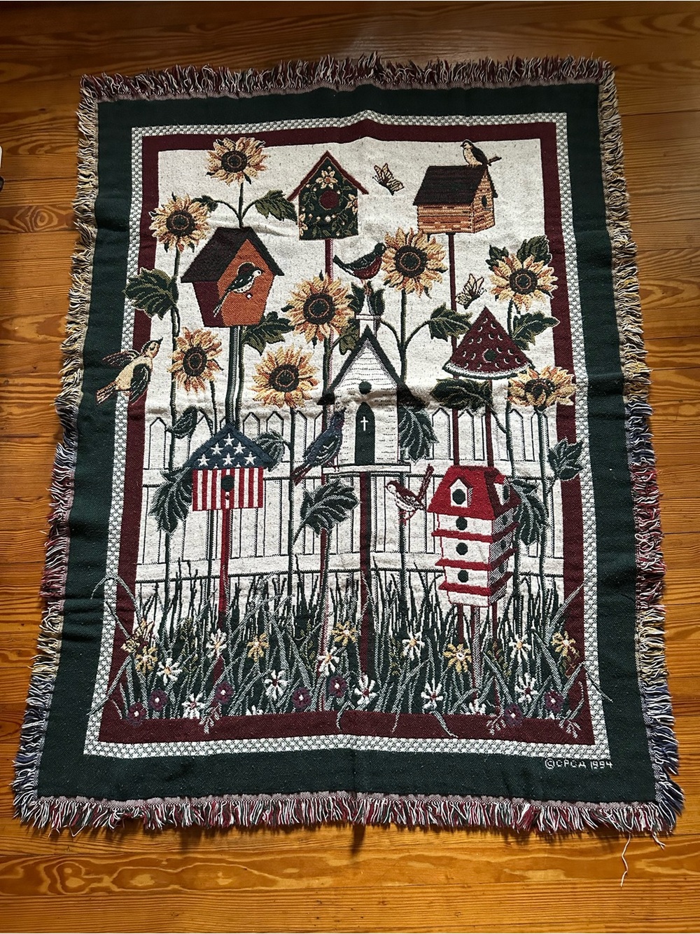 Vintage 90s Birdhouse Tapestry Blanket